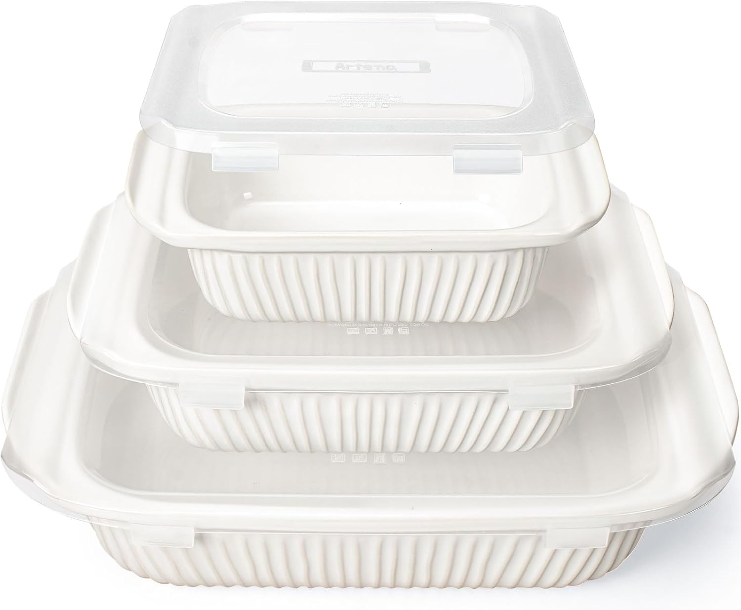 Artena Casserole Dishes For Oven, Ceramic Baking Dish, Large Lasagna Pan With Handles, Baking Pan Casserole Dish, Rectangular Bakeware Deep, White, Set Of 3 (5.1Qt/2.3Qt/1.1Qt) (Baking Dish With Rack)