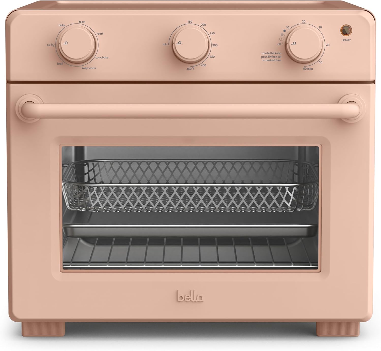 bella Air Fry Toaster Oven, 7 Preset Cooking Options, Dishwasher-Safe EverGood Coated Trays Included, 60-Minute Auto Shutoff w Audible Timer, Power Indicator Light, 1700 Watt, Oatmilk