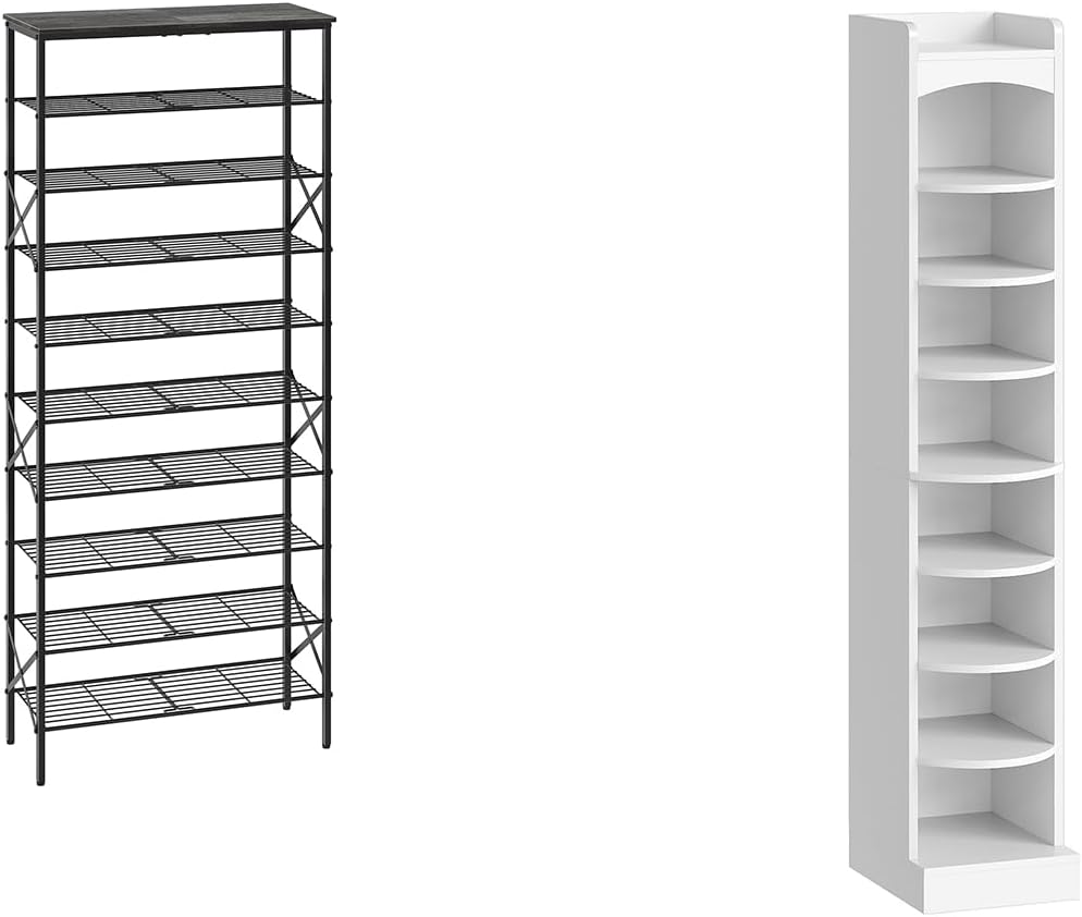 10 Tier Shoe Rack, Large Capacity Shoe Storage Organizer Holds 40 Pairs, 9-Tier Tall Shoe Rack, Wooden Shoe Storage Organizer, SS10BCG1-SS02WT