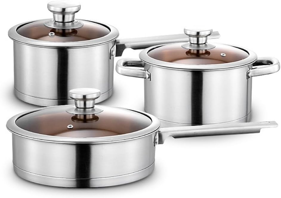 Stainless Steel Thick Frying Pan Three-piece Set of Soup Pot Milk Pan Fried Egg Pan Set Pot