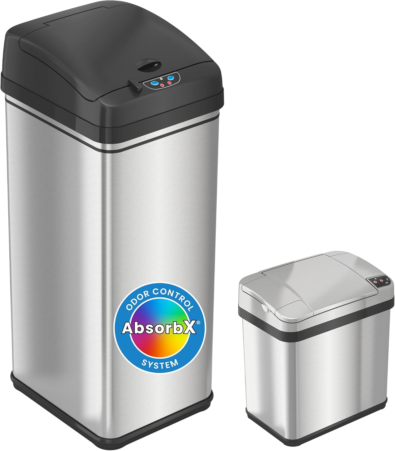 iTouchless Touchless Trash Can Combo Pack - 13 Gal & 2 Gal, Odor Control System, Stainless Steel, Kitchen and Bathroom Set