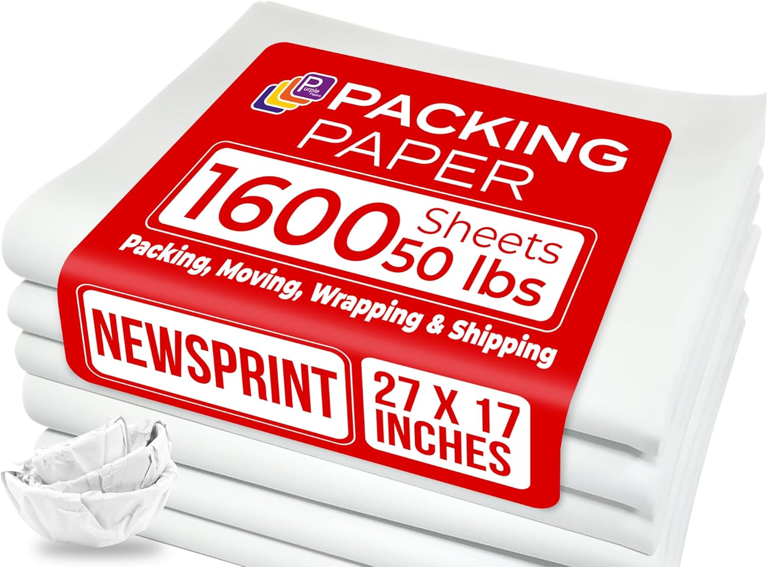 Purple Papers White Bulk Packing Paper | 1600 Sheets | 27