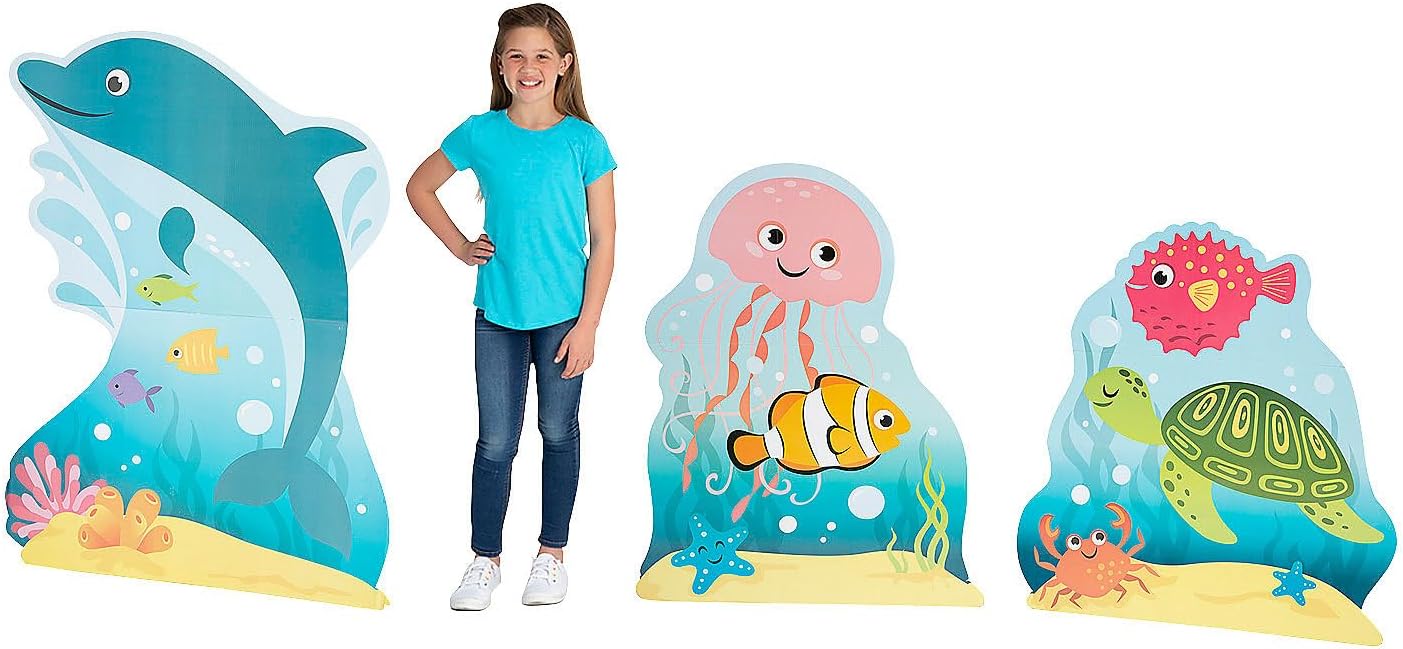 Fun Express Under The Sea Cardboard Cutout Stand-Ups (42 inch - 54 inch) - Perfect Tropical Party Decor for Birthdays, Luau Themes, and Ocean Events - 3 Pieces