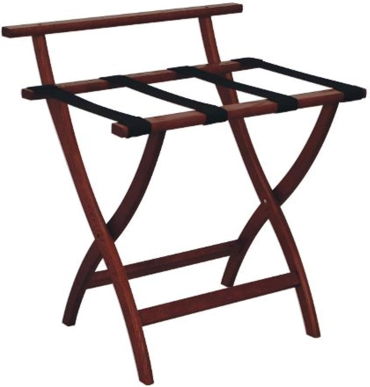 Wooden Mallet Wallsaver Luggage Rack, Black Straps, Mahogany