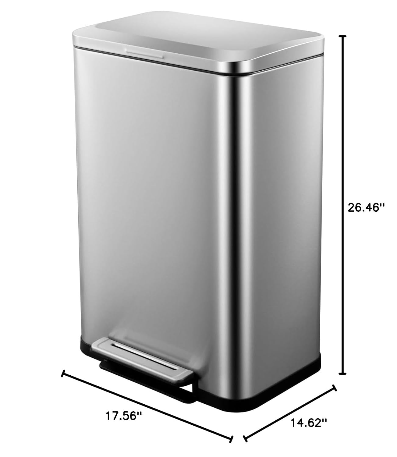 Kitchen Trash Can, 13 Gallon Garbage Can with Soft Close Lid, Stainless Steel Waste Bin with Removable Inner Bucket, Touchless Trash Bin Recycle Bin for Bedroom, Bathroom, Office