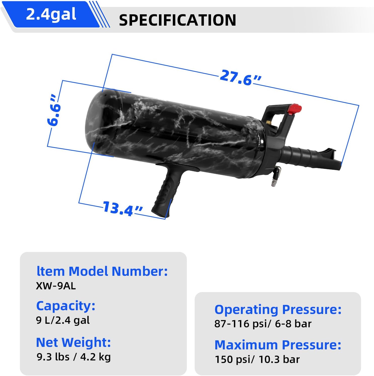 Iole Tire Bead Seater Blaster 2.4 Gallon 150PSI, Portable Air Tank for ATV/Tractor/Truck Tires - Heavy Duty Tire Inflator Tool 87-116 PSI Operating Pressure, Garage & Roadside Repair Kit