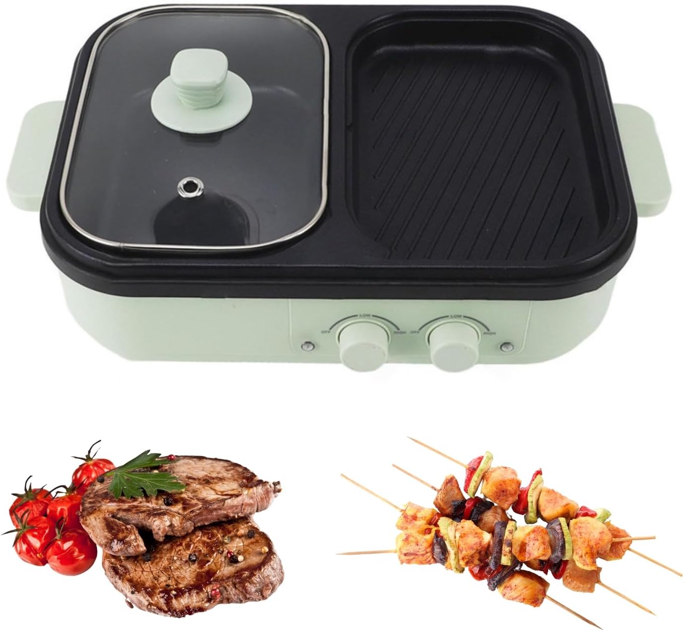 Electric Shabu Shabu Hot Pot with Divide, Nonstick 2 in 1 Multifunction Pot for Frying, Grilling, Cooking, Barbecue Cooker with Temperature Control