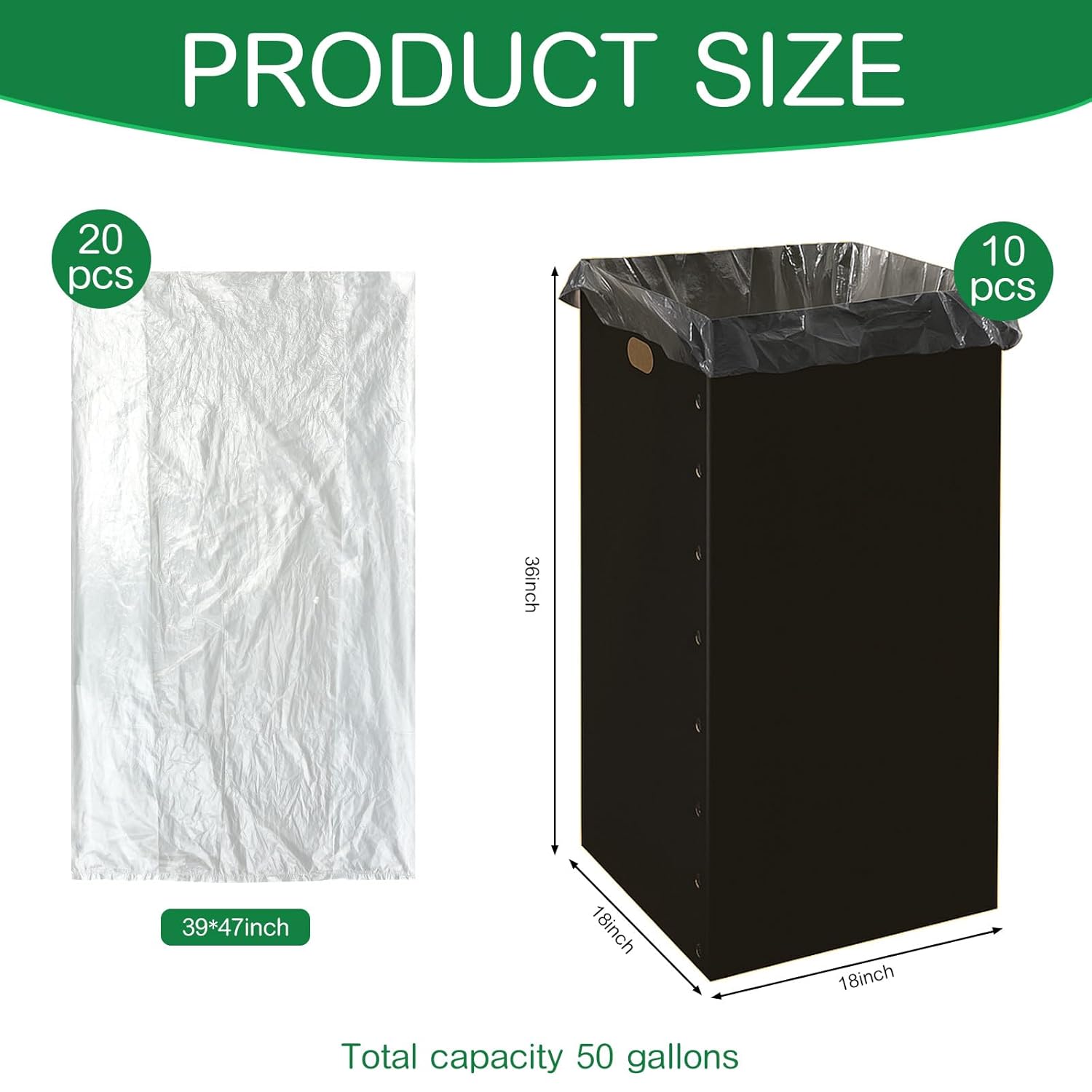 Nosiny 10 Pcs Disposable and Reusable Corrugated Cardboard Trash Cans for Events, Recycling Bins Bulk with Trash Bags,Cardboard Garbage Boxes for Parties (50 Gallon,Black)