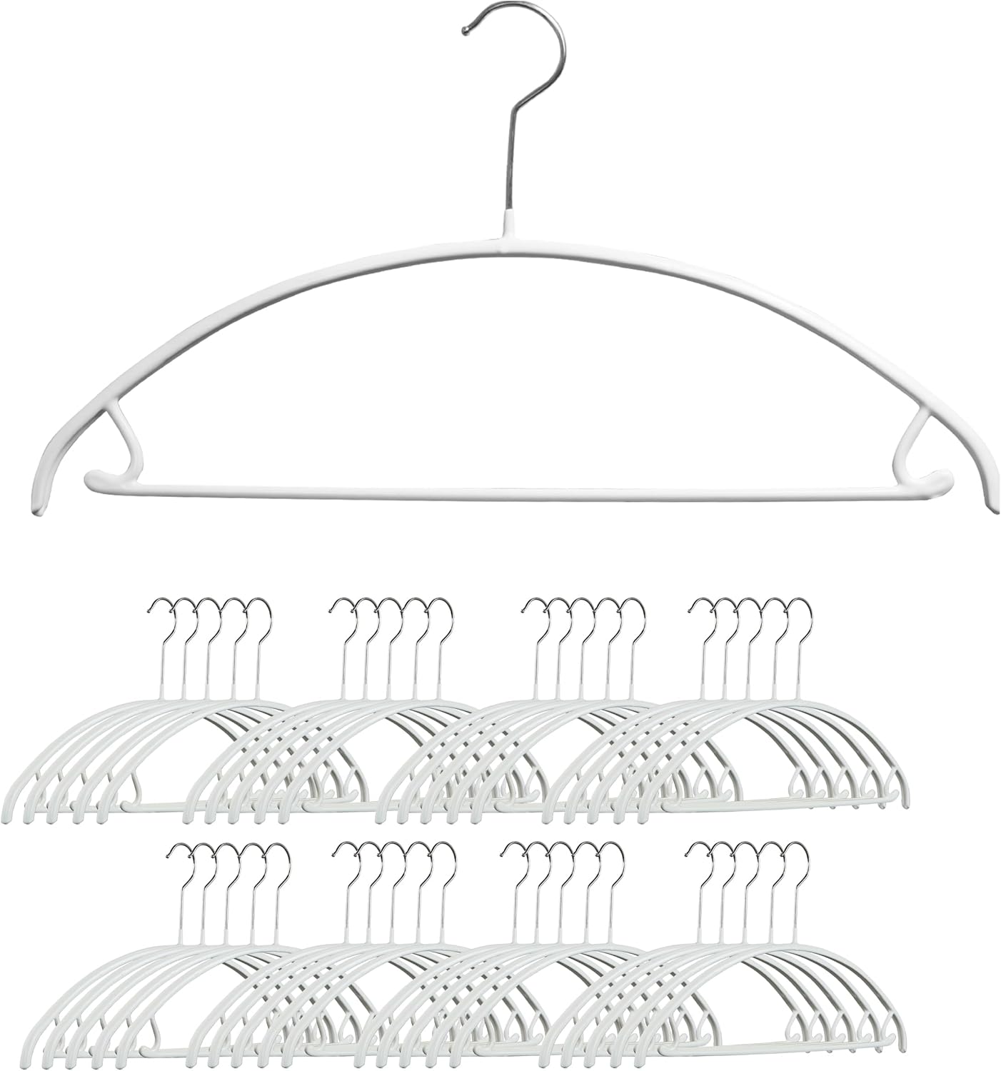 Mawa Narrow Petite Clothing Hangers, Steel Hanger with Non-Slip Coating, for Shirts, Dresses, Suits, Pants, Skirts, Camisoles, Jackets, 360-degree Rotatable Hook, White, Set of 40