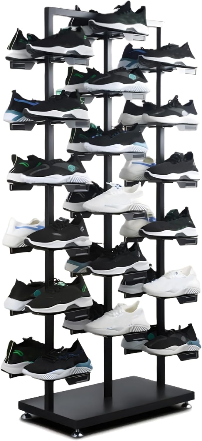 Commercial Shoe Rack Display, Double-Sided Retail Boutique Sneaker Display Shelves, Holds 18 Pairs of Large Capacity Freestanding Shoe Organizer for Store Closet Hallway Entryway﻿