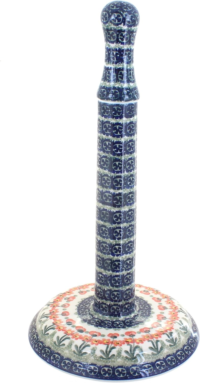 Blue Rose Polish Pottery - Orange Peach Posy Paper Towel Holder - 12