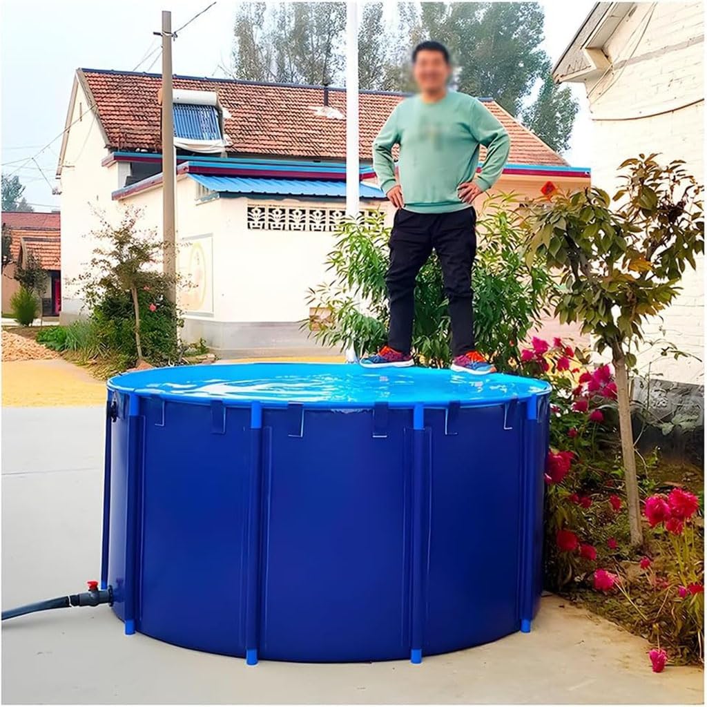 Collapsible Fish Pond Pool Large Round PVC Canvas Tank with Steel Frame & Drain Valve Above Ground Koi Breeding Pool for Garden Aquaculture Irrigation & Water Storage（1.5X0.8M/1400L）