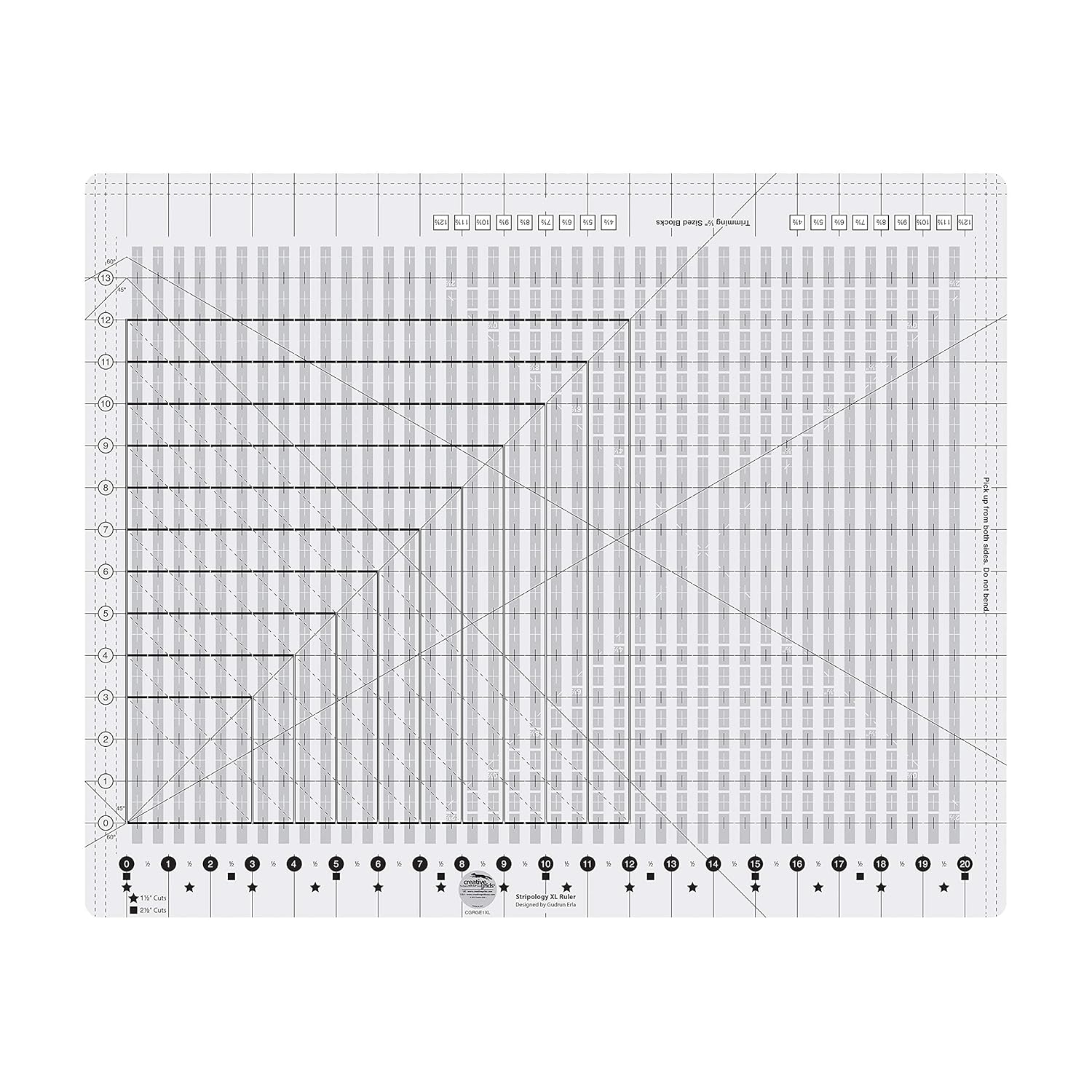 Creative Grids Stripology XL Slotted Quilting Ruler - CGRGE1XL – Made in USA, 17-3/4in x 22in, Non-Slip Grip Extra Large Acrylic Fabric Strip Cutting, Sewing, Crafting, Patchwork Ruler & Template