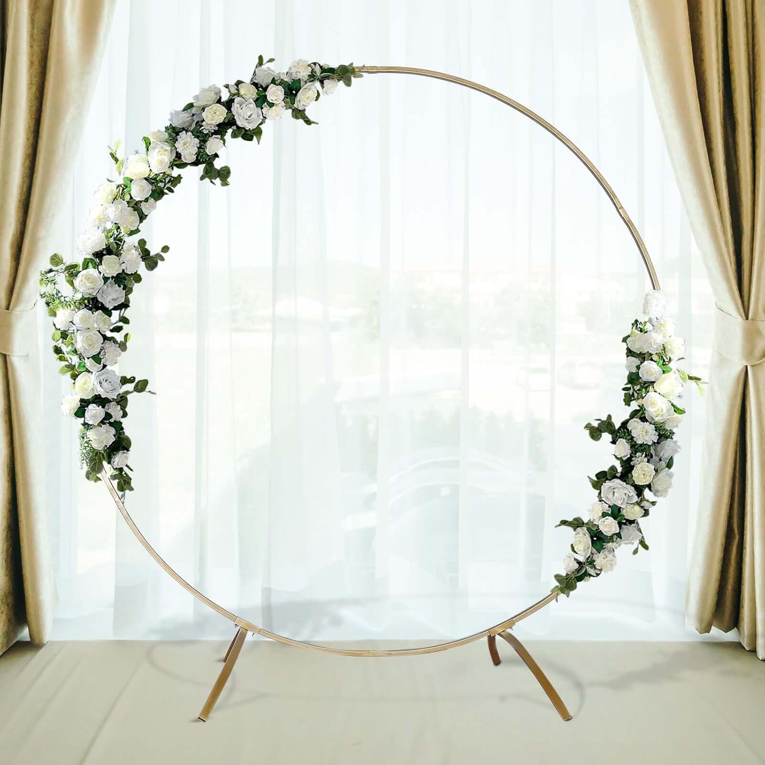 Efavormart Heavy Duty Gold Metal Heart Shape Wedding Arch Photo Backdrop Stand, Floral Balloon Frame with Sturdy Rectangular Base - 7ft