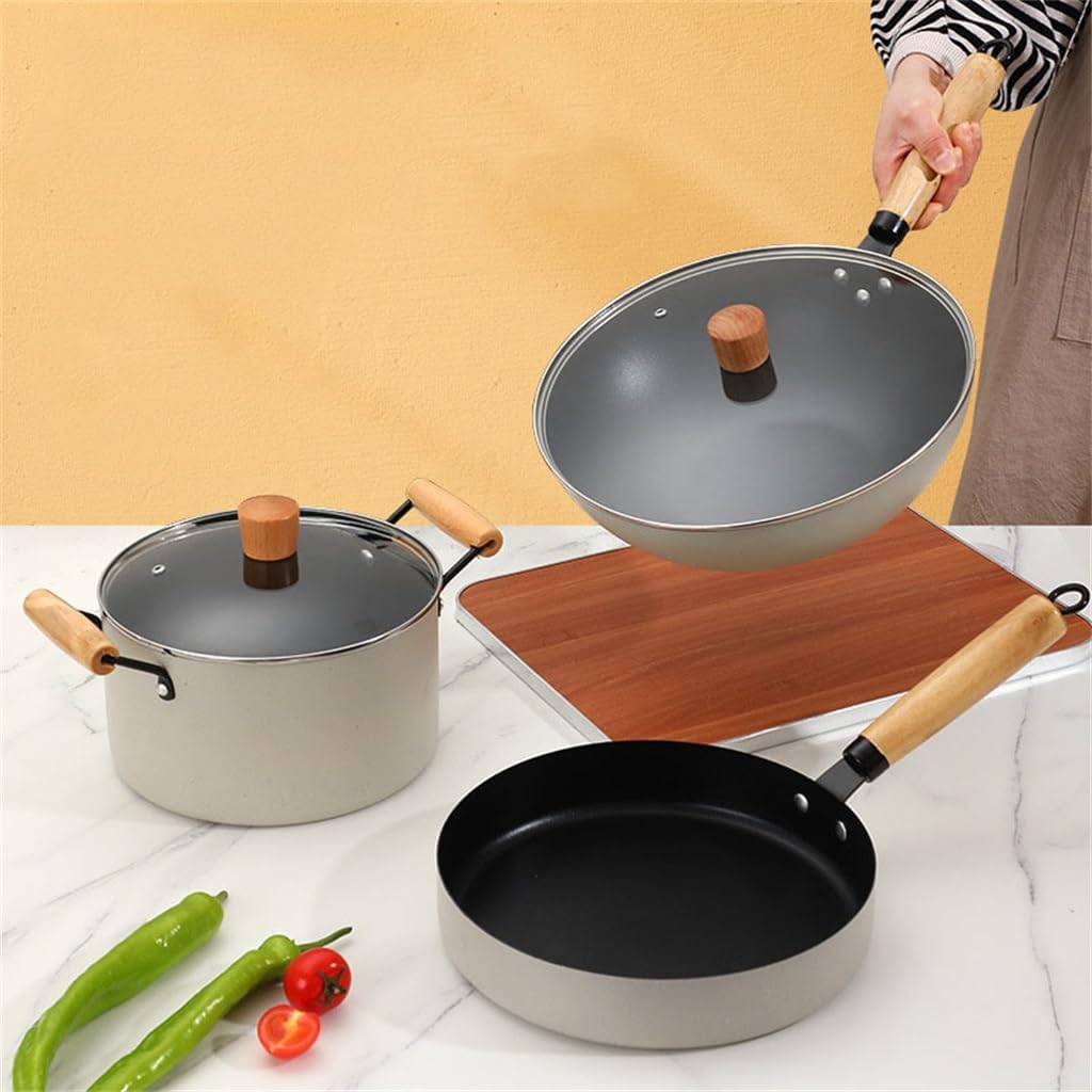 Kitchen Wok Frying Pan Soup Pot Three Set of Family Add Thick Combination