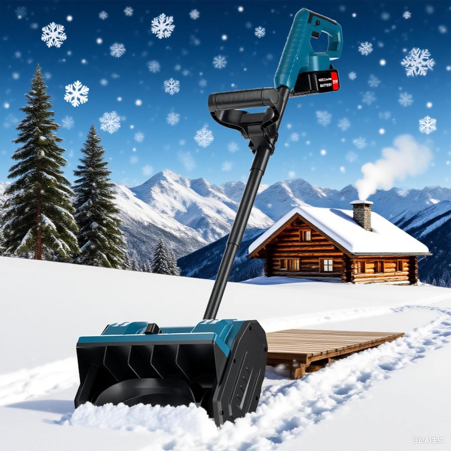 Snowplow, Electric Snowplow, Handheld, 30cm Snowplow Width, Suitable for All Surfaces. Adjustable 3-Way Snow Blower, Safety Switch, Easy to Operate, Retractable, Foldable Snowplow Twobatteries
