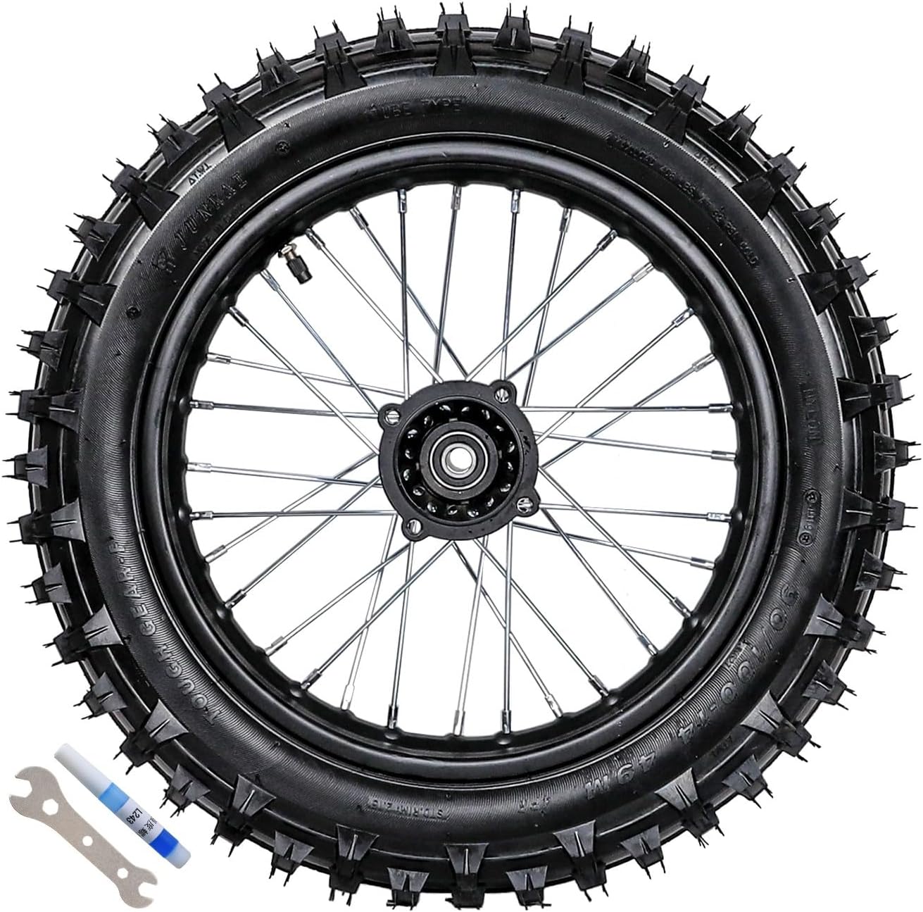 Dirt Bike Rear Tire 90/100-14 with 1.85x14 Rim & 15mm Bearing for 125cc Motorcycles Pit Bikes