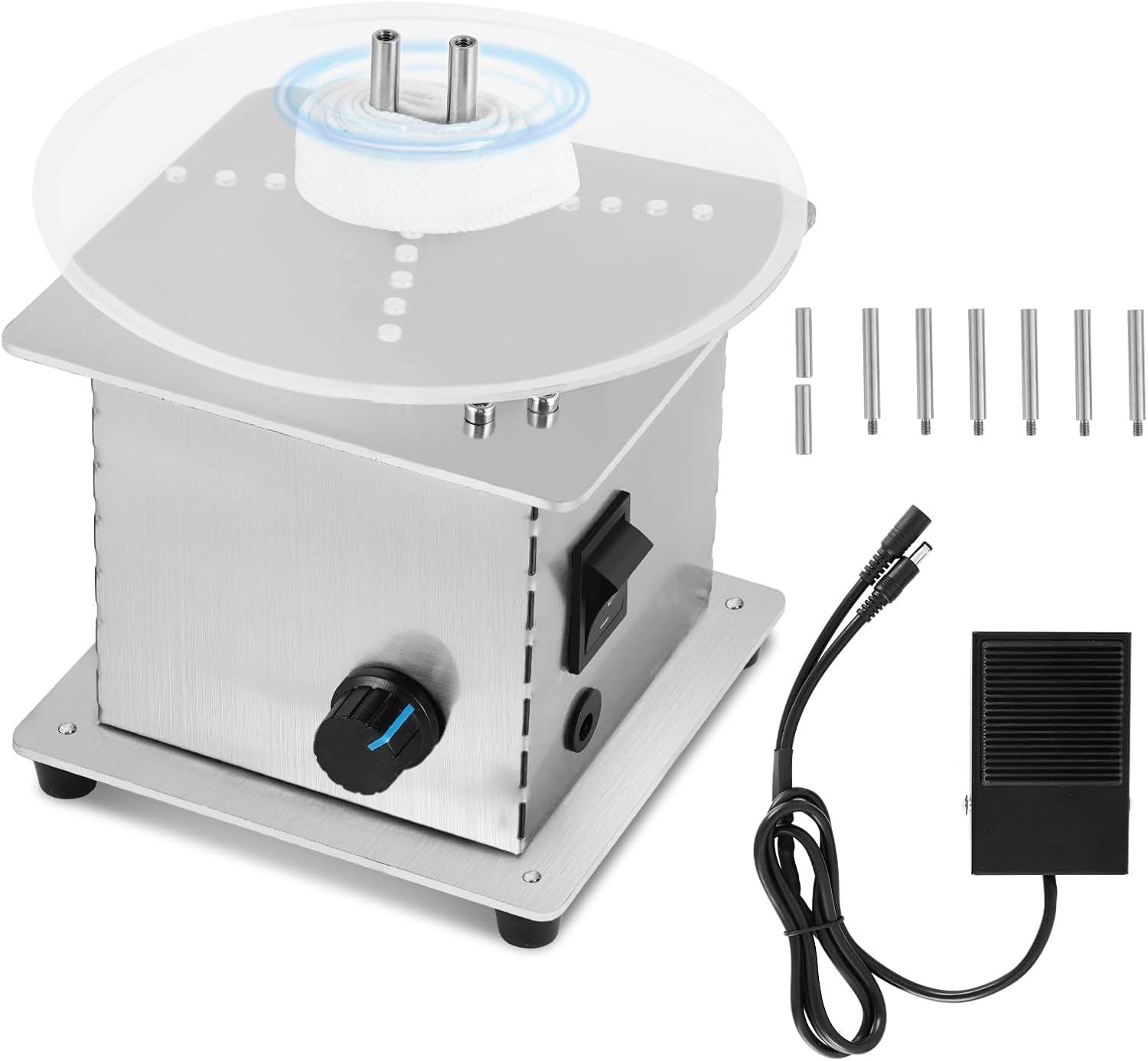 1500RPM Electric Shoelace Winding Machine Flat Ribbon Winding Machine w/Foot Switch & 8 Rods, Ribbon Shoe Lace Winder for Shoe Strings