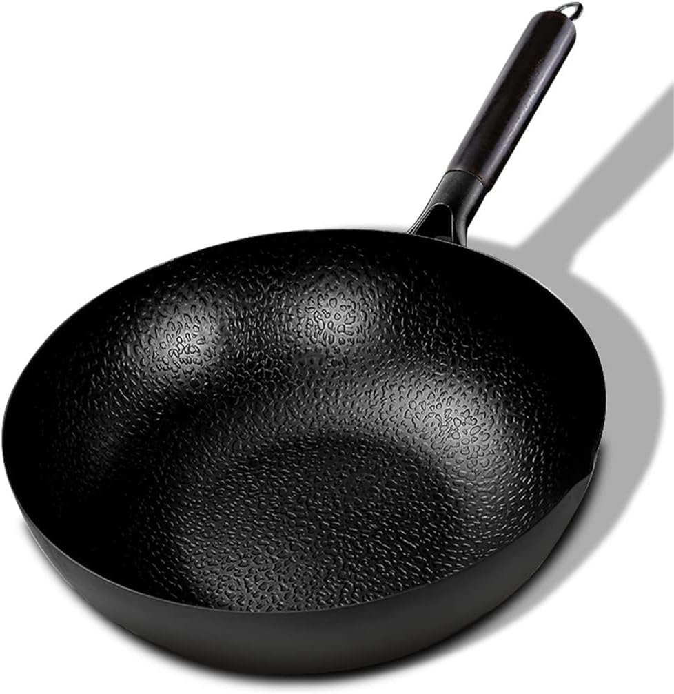 Wok Pan, Stir Fry Flat Bottom,Cast Iron for Electric Stove, Induction Cooker and Gas