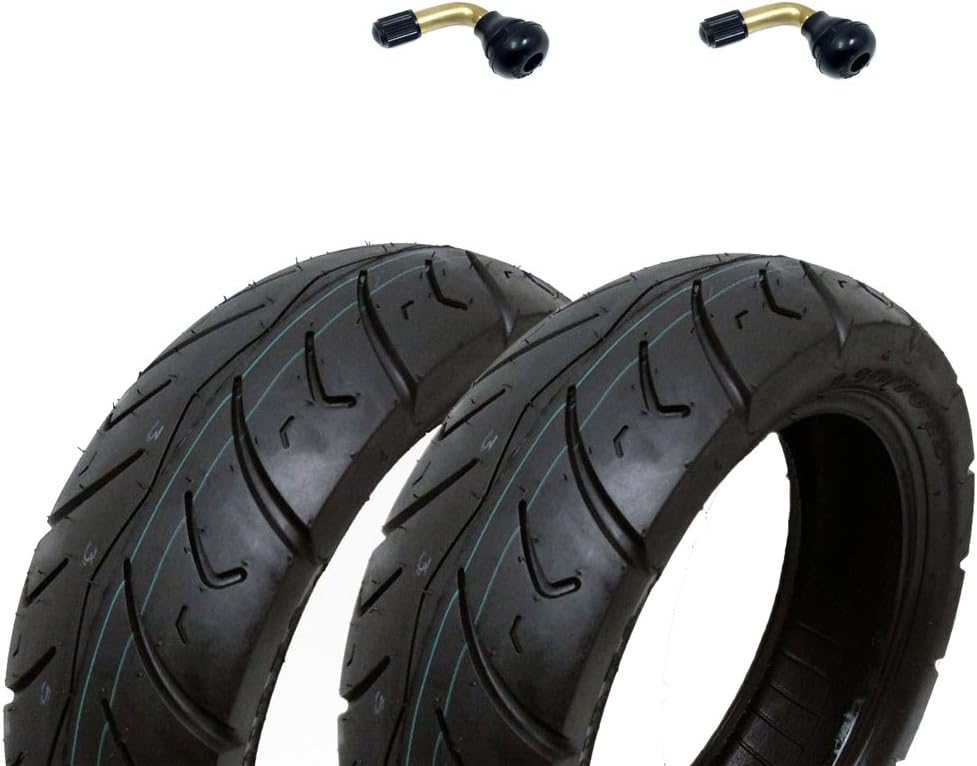 MMG Set of 2 Tires 120/70.12 Tubeless Front or Rear Motorcycle Scooter Moped, Includes 2 TR87 Bent Valve Stems