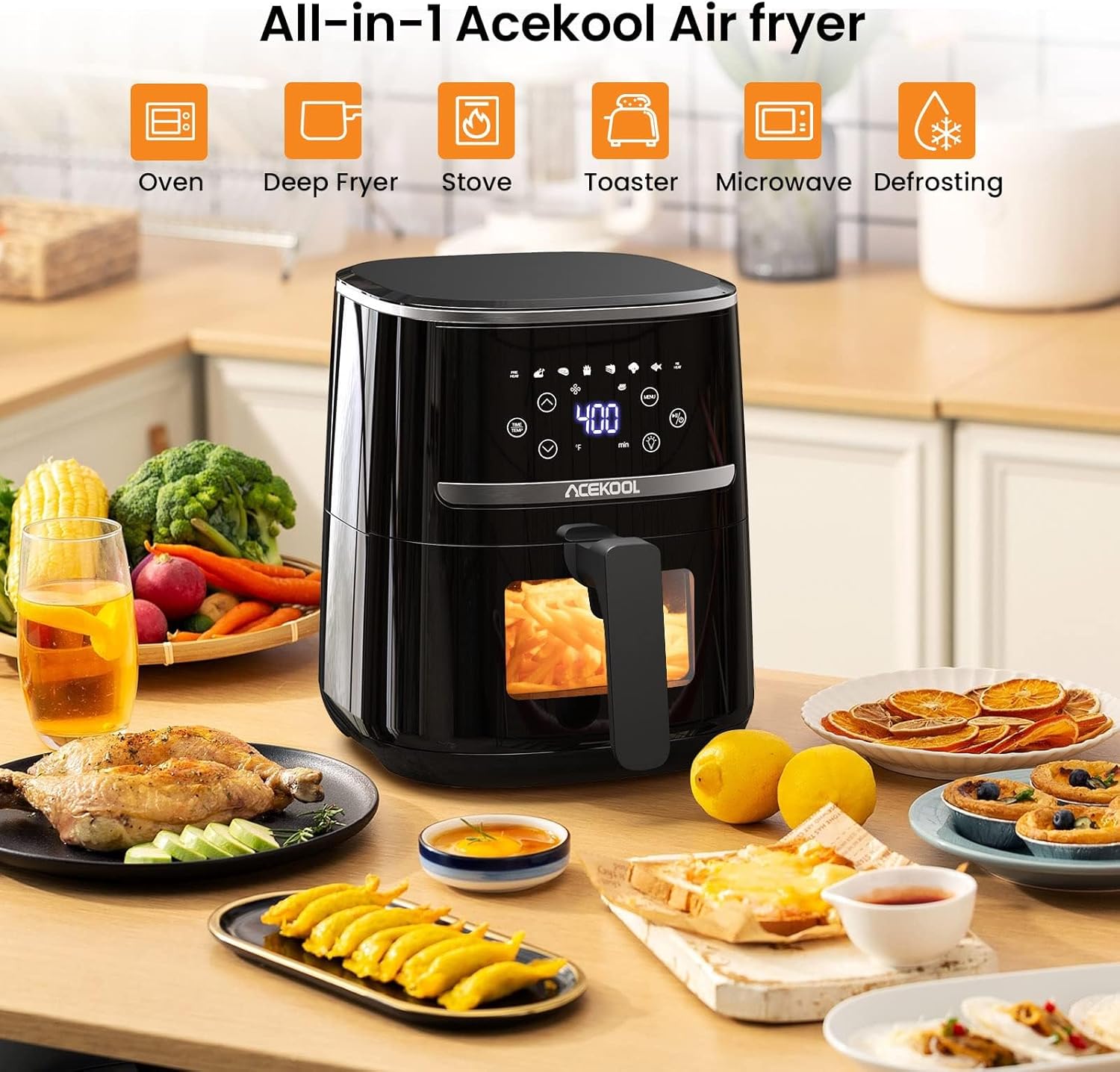 Air Fryer Oven 5QT, Air Fryers with Oil Free Touch Screen Low Noise, 8-in-1 Functions, Air Fry, Roast, Bake, Broil, Preheat, Digital Small Air Fryer, Timer & Temperature Control Compact Air Fryers