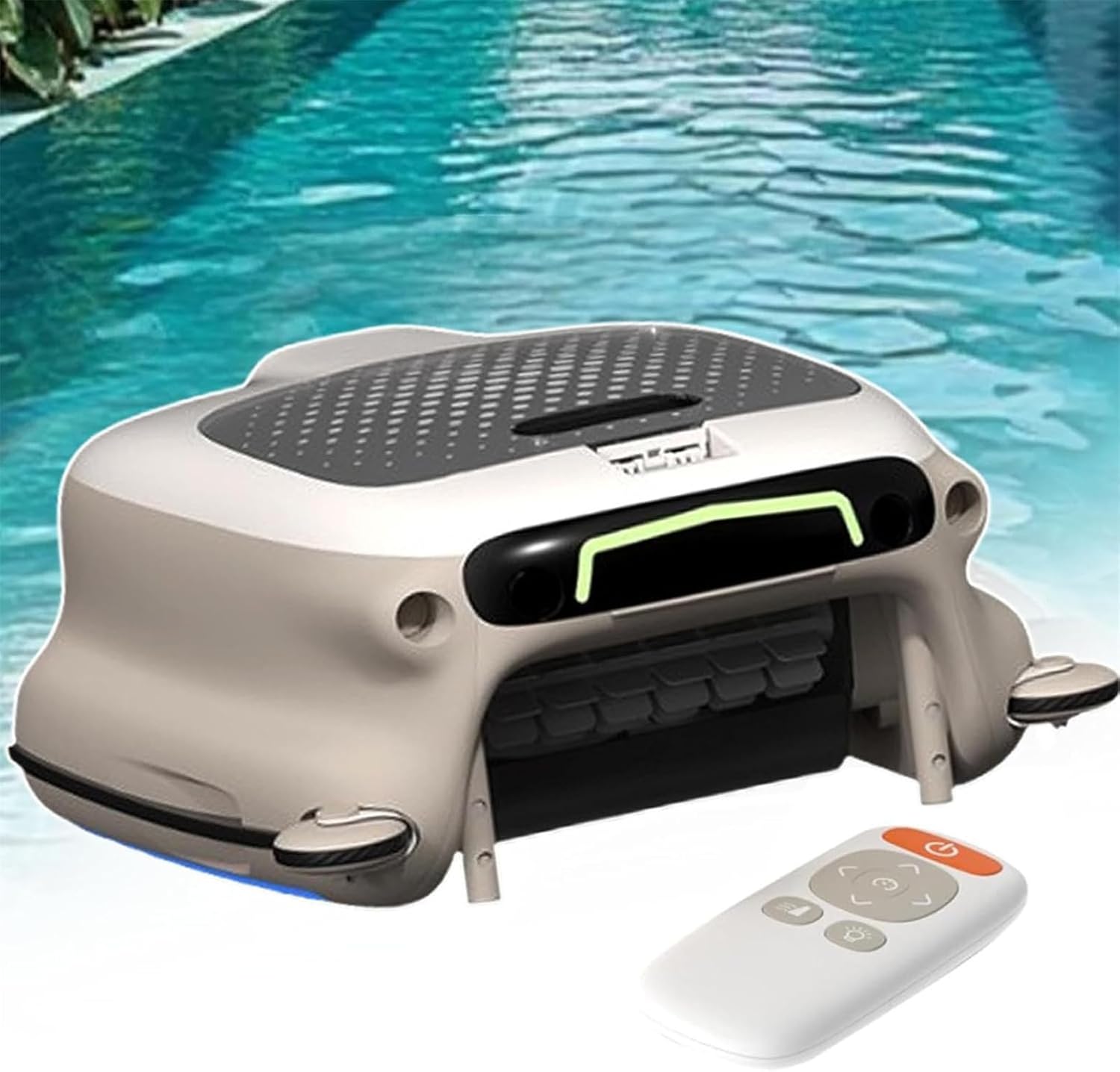 Solar Powered Pool Skimmer, Cordless Robot Cleaner with Large Debris Basket, Auto/Remote Dual Mode, Multiple Speeds for Up to 2000 Sq.Ft Pools