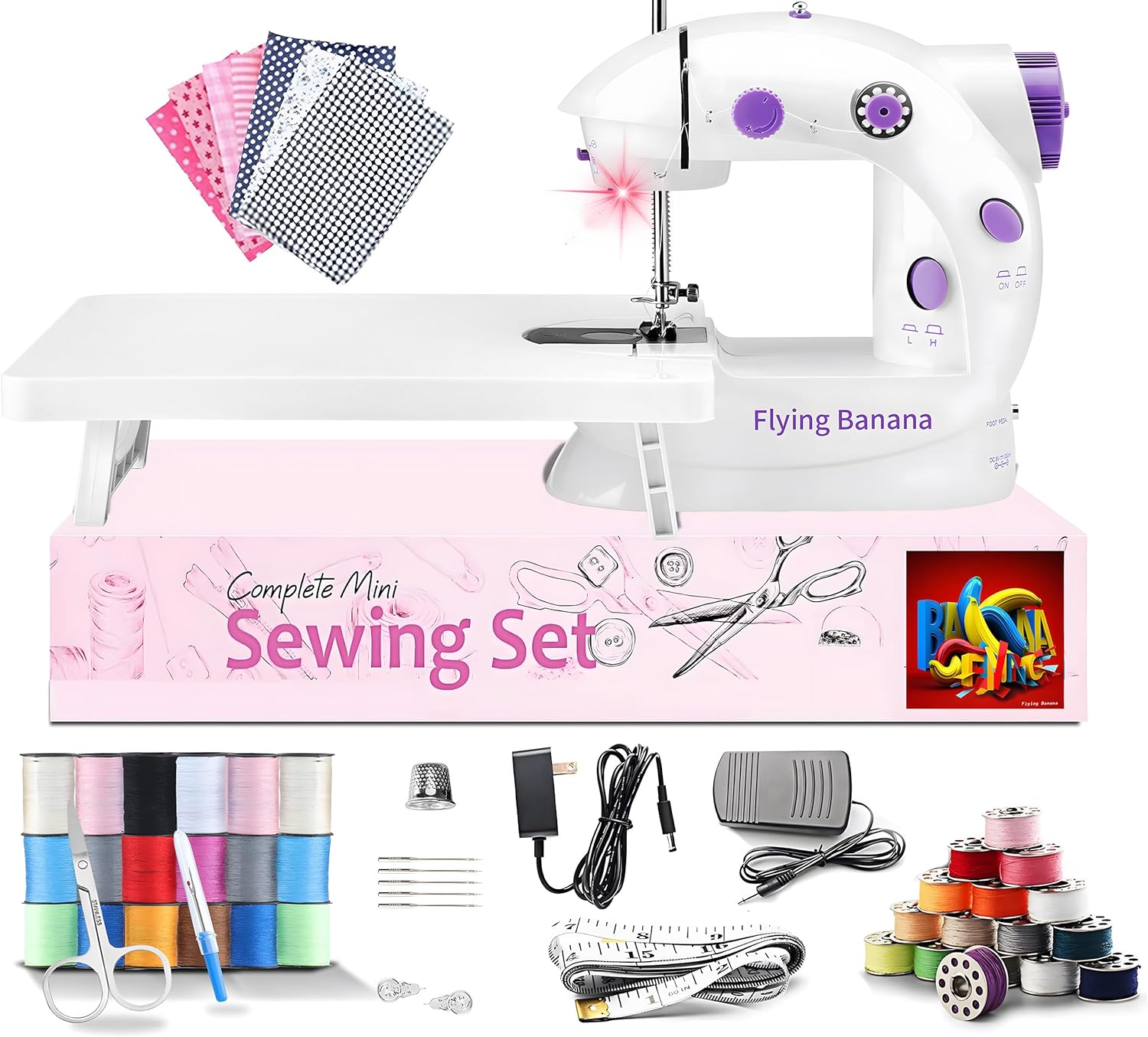 Portable Sewing Machine for Beginners, Mini Electric Sewing Machine 12 Built-in Stitch Patterns, 2 Speed with Foot Pedal & Sewing Kit, Easy DIY Household máquinas de coser for Kids Ages 8-12