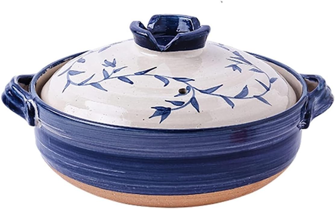 Traditional Japanese Ceramic Clay Casserole Pot, 1.2L, Round Insulation Stockpot for Stewing, Simmering, Porridge, and Soup, Gas Stove Compatible