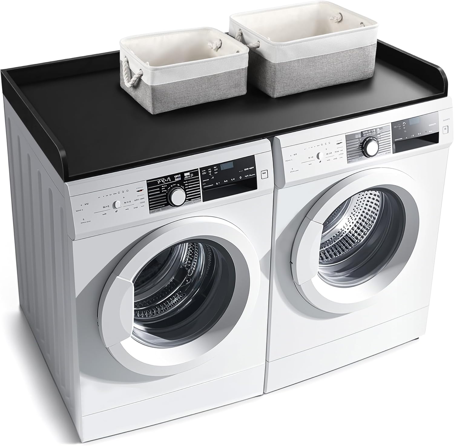 Washer Dryer Countertop with 2 Pack Storage Baskets, Wood Washer and Dryer Countertop with Non-Slip Pads/Edge Rails for Laundry Room Storage and Organization, 27.5