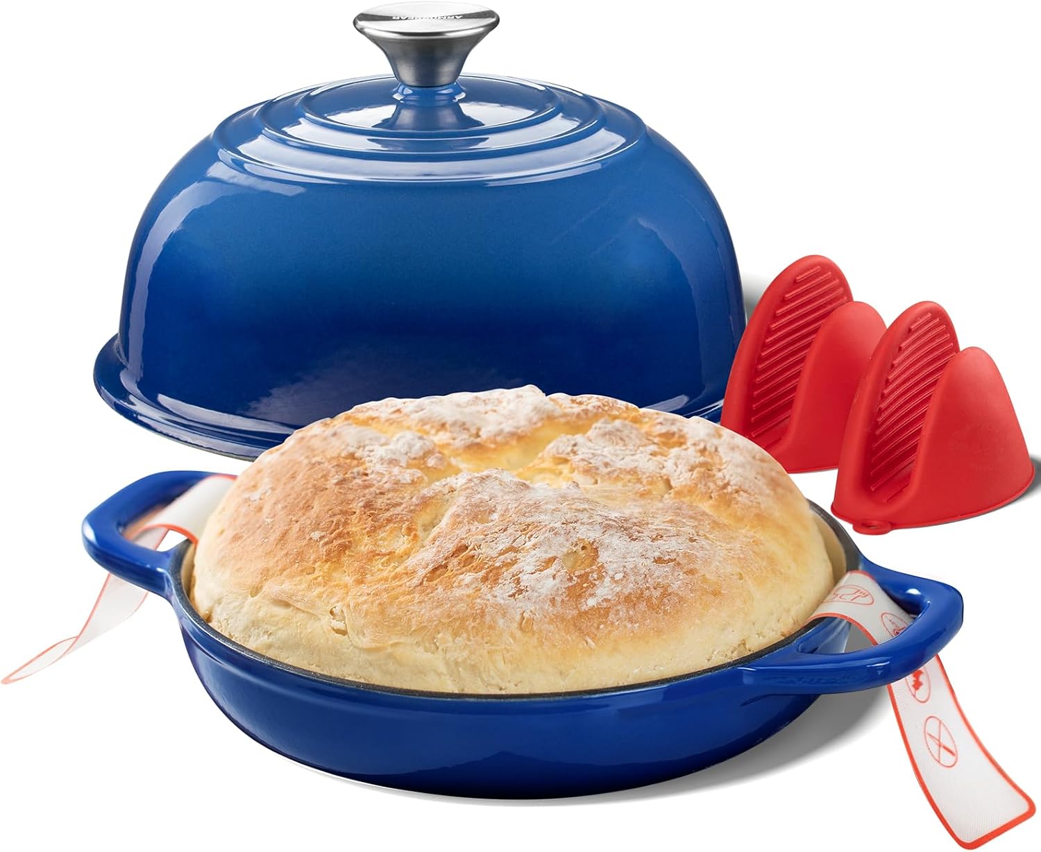 Dutch Oven for Bread Baking-5QT Cast Iron Sourdough Dutch Oven Pot with Lid, Enameled Round Cast Iron Bread Pot with Dome Lid for Homemade, Gifts for Sourdough Bakers, White