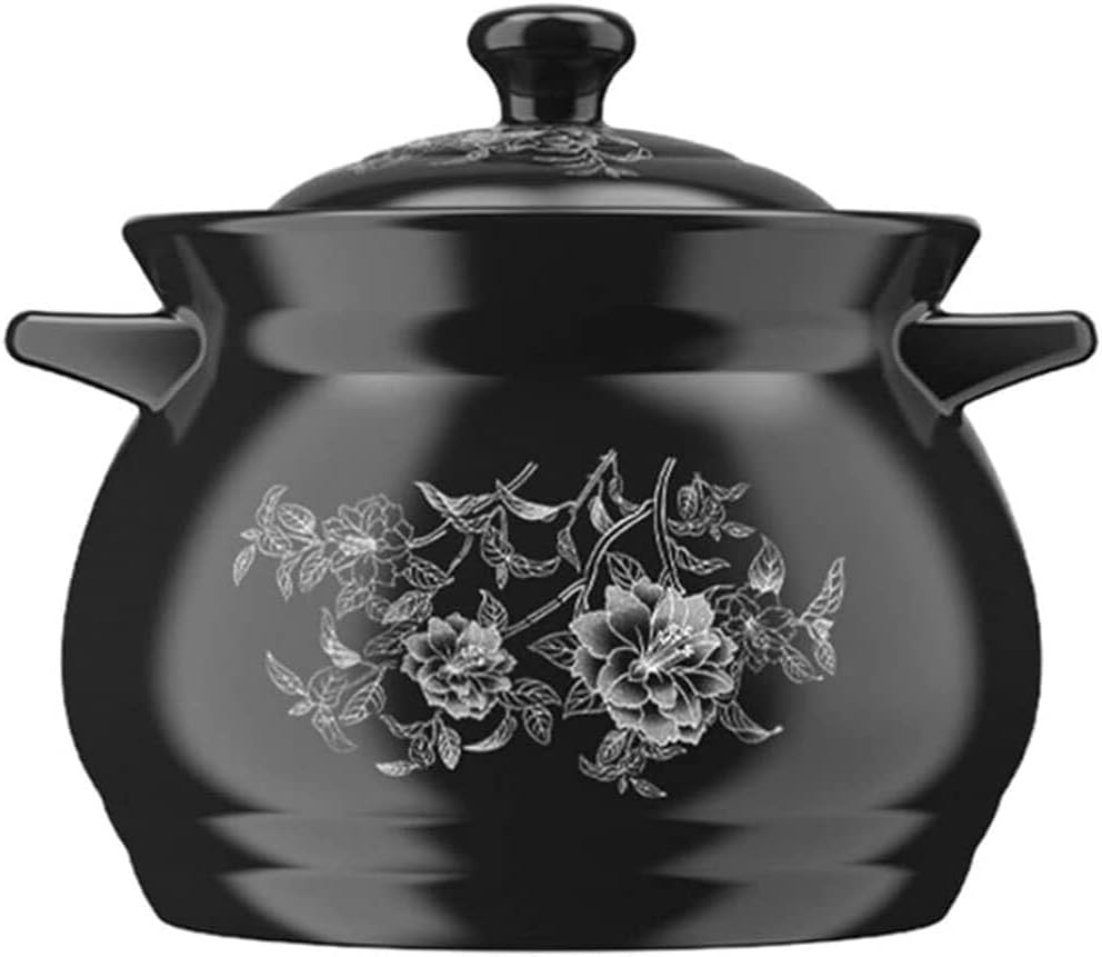 2L Ceramic Cooking Pot, Soup Stew Pan, Earthenware Casserole with Vented Lid, Two Handles for Hot Pot, Bibimbap, and Soup