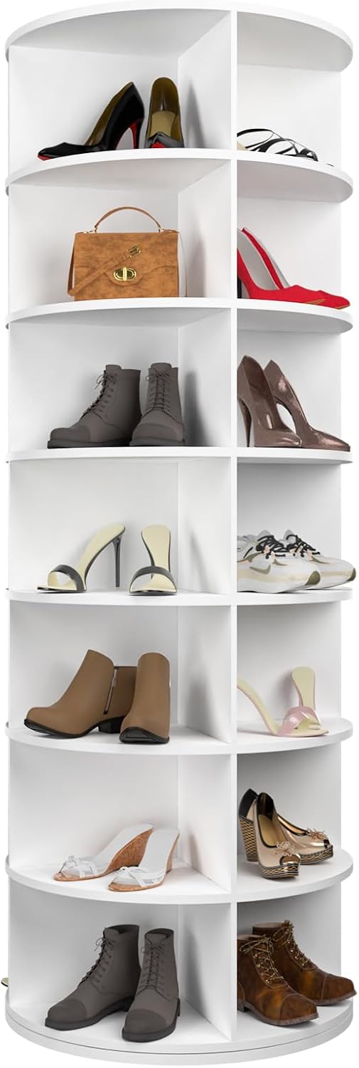 Hestiasko Rotating Shoe Rack, 7-Tier Spinning Shoe Rack, Free Standing Rotating Shoe Rack Tower 360°, Easy to Assemble, Space-Saving Revolving Shoe Organizer for Entryway - White