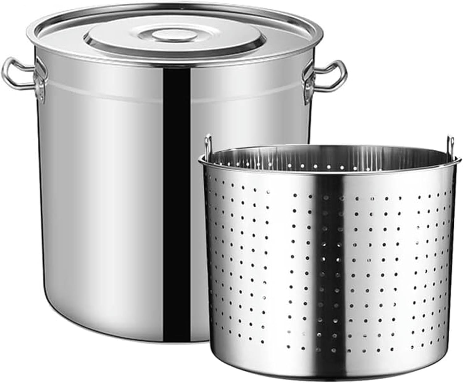 Heavy Duty Thicked Stockpot 27Qt/45Qt/63Qt Commercial Stainless Steel Crawfish Seafood Boil Pot Lobster Crab Boiling Pot, Gas, Electric and Induction Compatible,30L/27QT(50L/45QT)