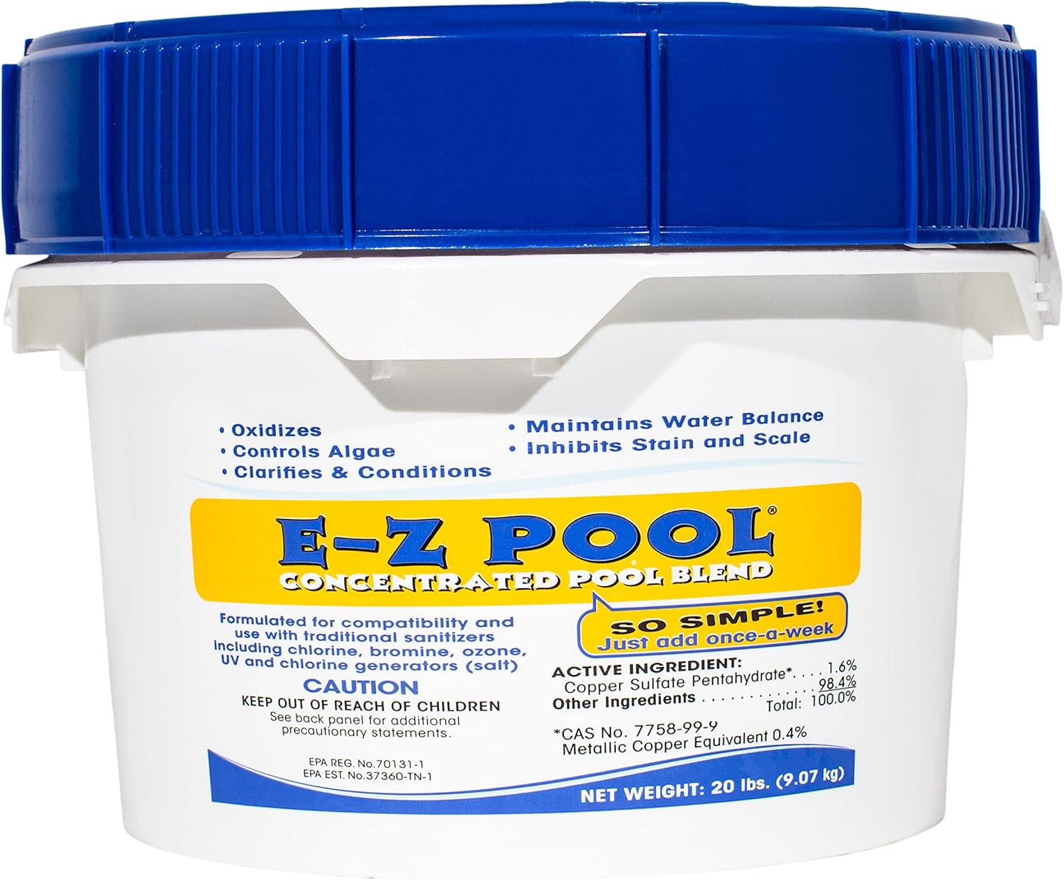 E-Z Pool Weekly All in 1 Concentrated Outdoor Swimming Pool Care Solution Blend with Copper Sulfate and Oxygen Enriching Formula, 20 Pound Bucket