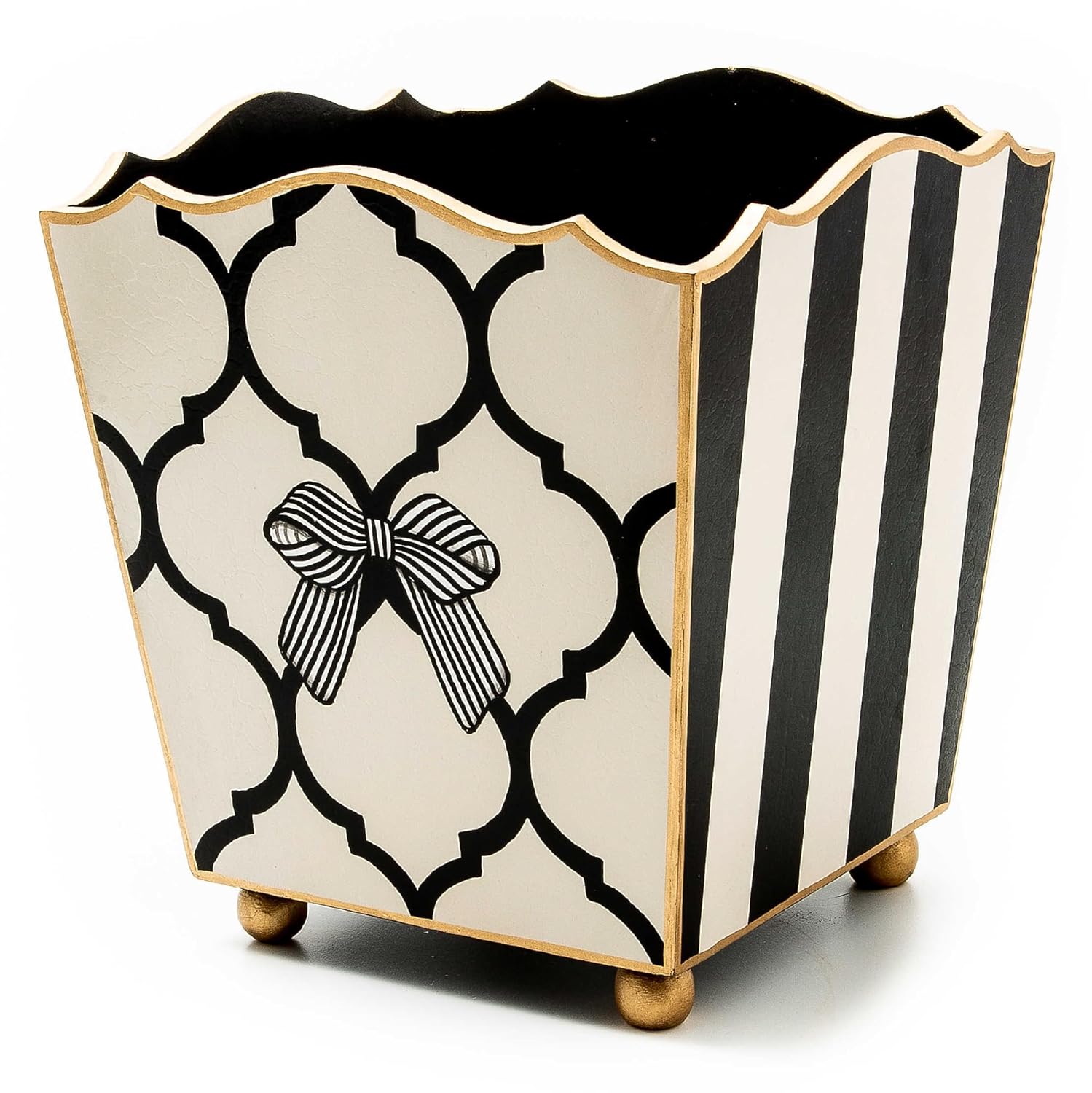 MACKENZIE-CHILDS Wood Waste Bin, Decorative Wastebasket for Bedroom and Bathroom Trash or Storage, Pretty as a Bow