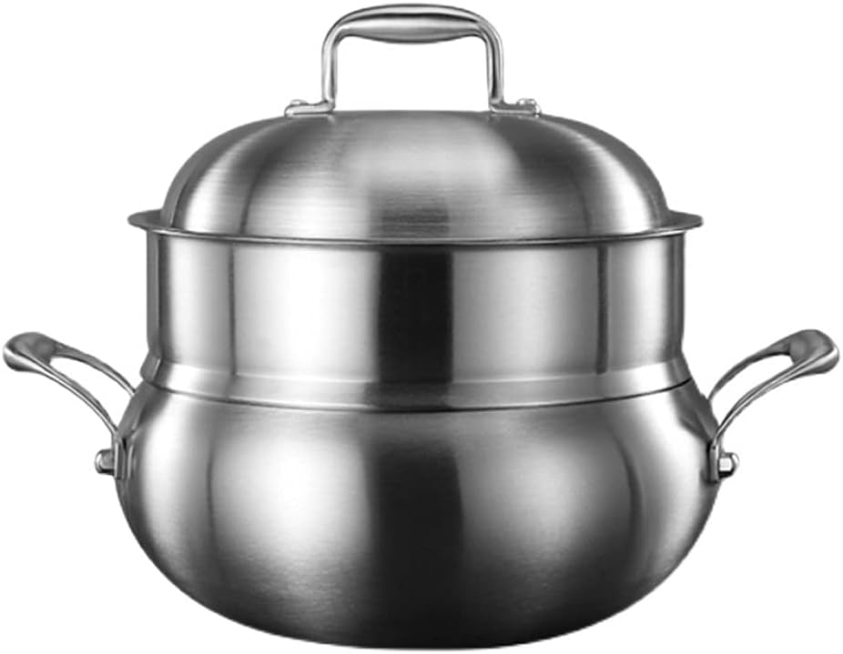 Stainless Steel Steamer Dual-purpose Thickened Two-layer Non-porous Uncoated Steamed Bun Soup Pot with Steamer(28cm.)
