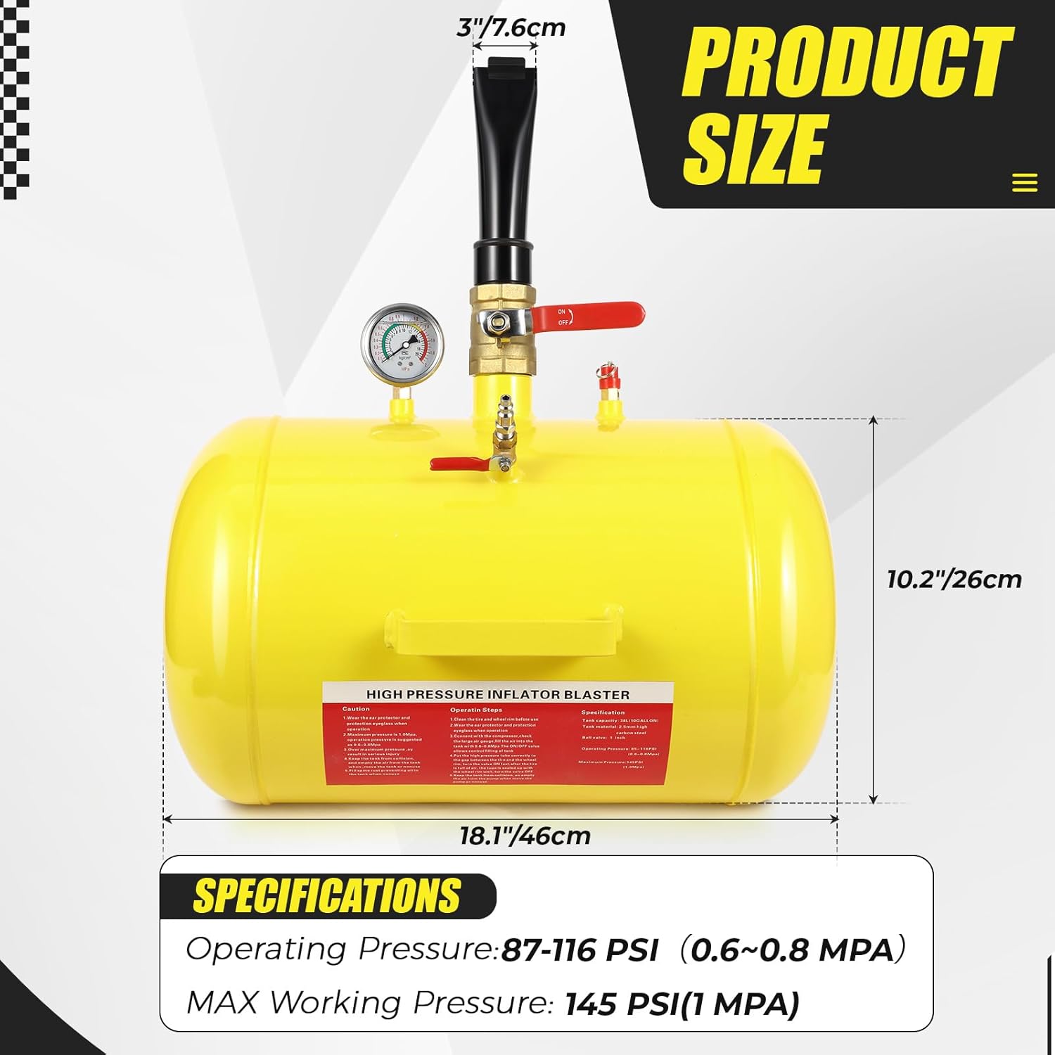 5 gal Air Tire Bead Seater, Tire Bead Blaster w/Pressure Gauge & Handle, 145PSI Tire Burst Inflation Sealer Seater, Blaster Tool Seating Tire Inflator Car Truck ATV Tank