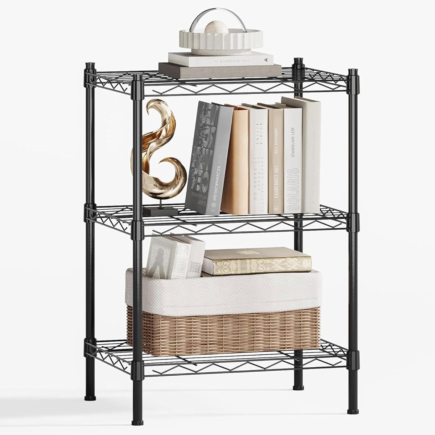 3 Tier Storage Shelves with Wheels Wide Wire Shelving Unit 39.37