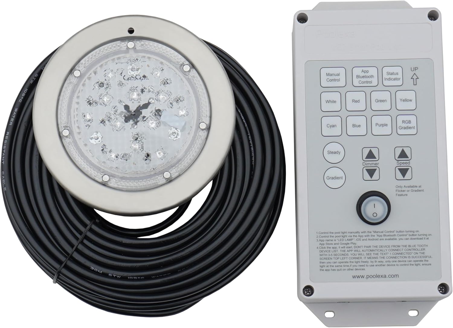 Voswitch Poolexa SS06100 6 inch Small LED Color Inground Pool/Spa Light for Wet Niche with 100 Foot Cord (Controller Included)