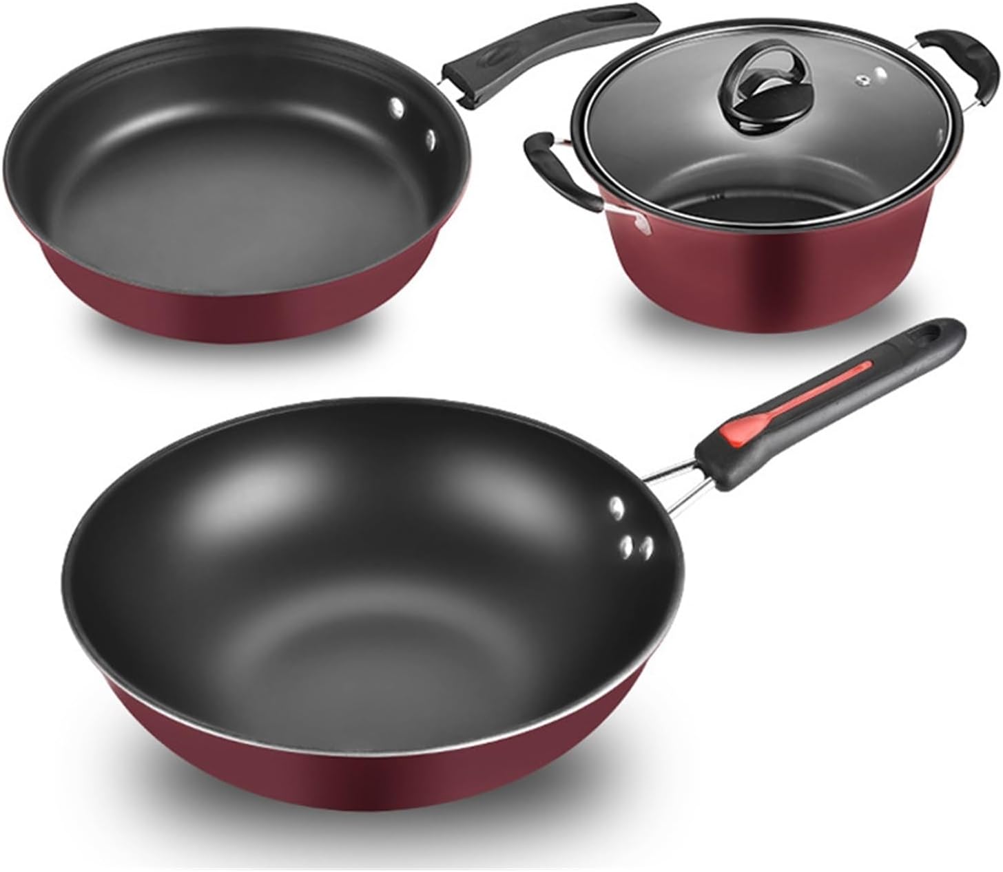 Household Iron Cooker Induction Gas Stove Universal 3-piece Set Wok Soup Pot Frying Pan Combination