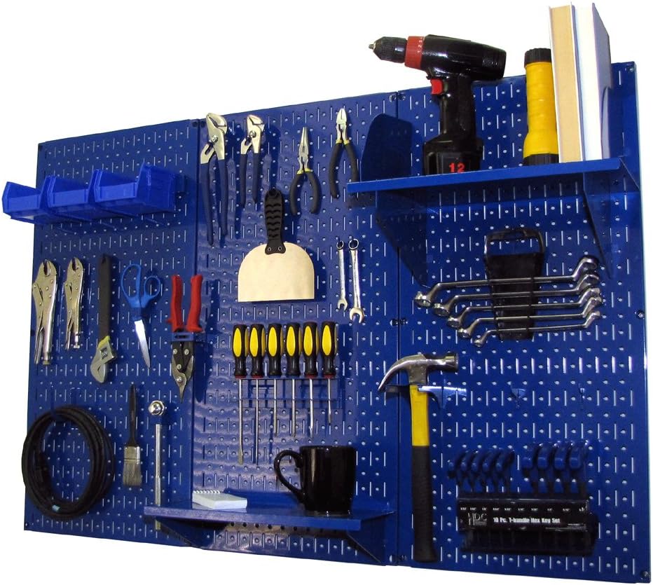 Wall Control Pegboard Organizer 4 ft. Wide Metal Pegboard Standard Tool Storage Kit with Blue Toolboard and Blue Accessories