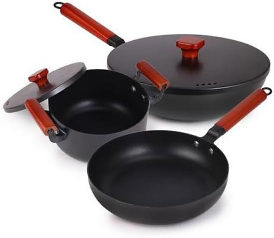Easy to clean Three Piece Iron Cookware Fry Frying Pan Compatible with All Stoves Kitchen