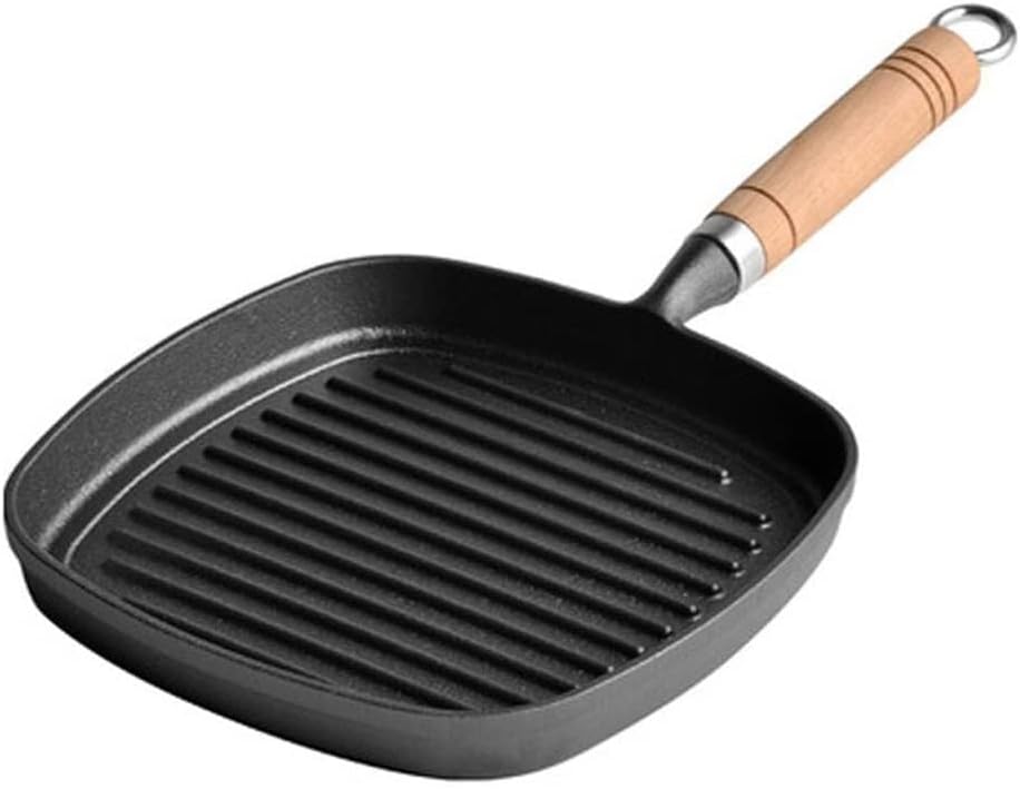 Iron Pan Steak Frying Pan Striped Steak Frying Pan Household Induction Cooker Cast Iron Flat Bottom Nonstick Pan-D-22cm(24cm)