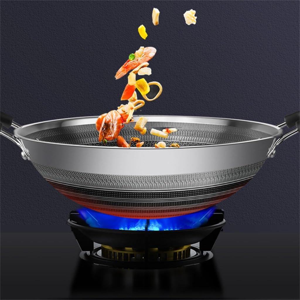 Non-stick Frying Pan Stainless Steel Ear Round Bottom For Home Use on Gas Cooker