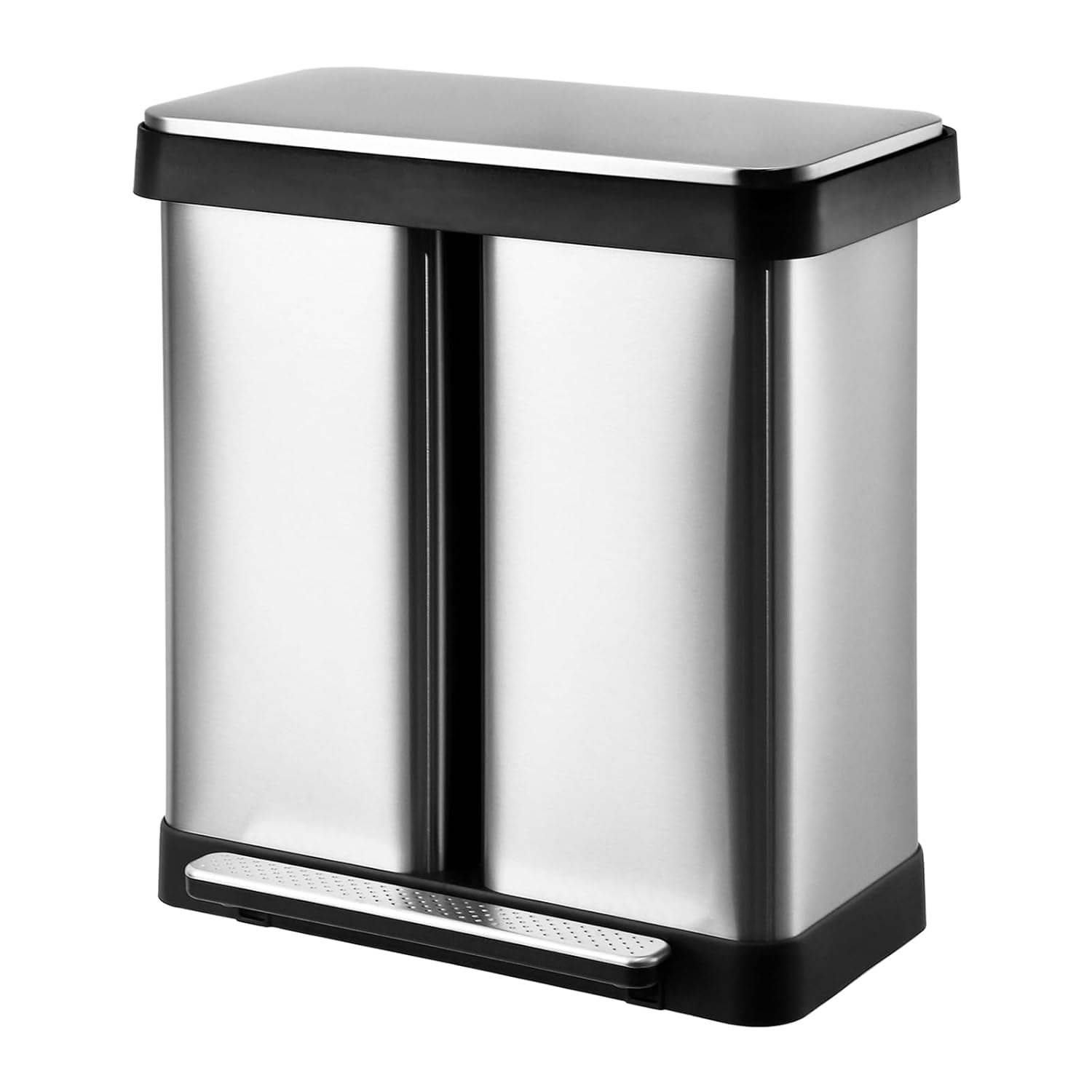 60 Liter / 16 Gallon Rectangular Hands-Free Dual Compartment Recycling Kitchen Step Trash Can with Soft-Close Lid, 2 x 8-Gallon Garbage Can for Kitchen