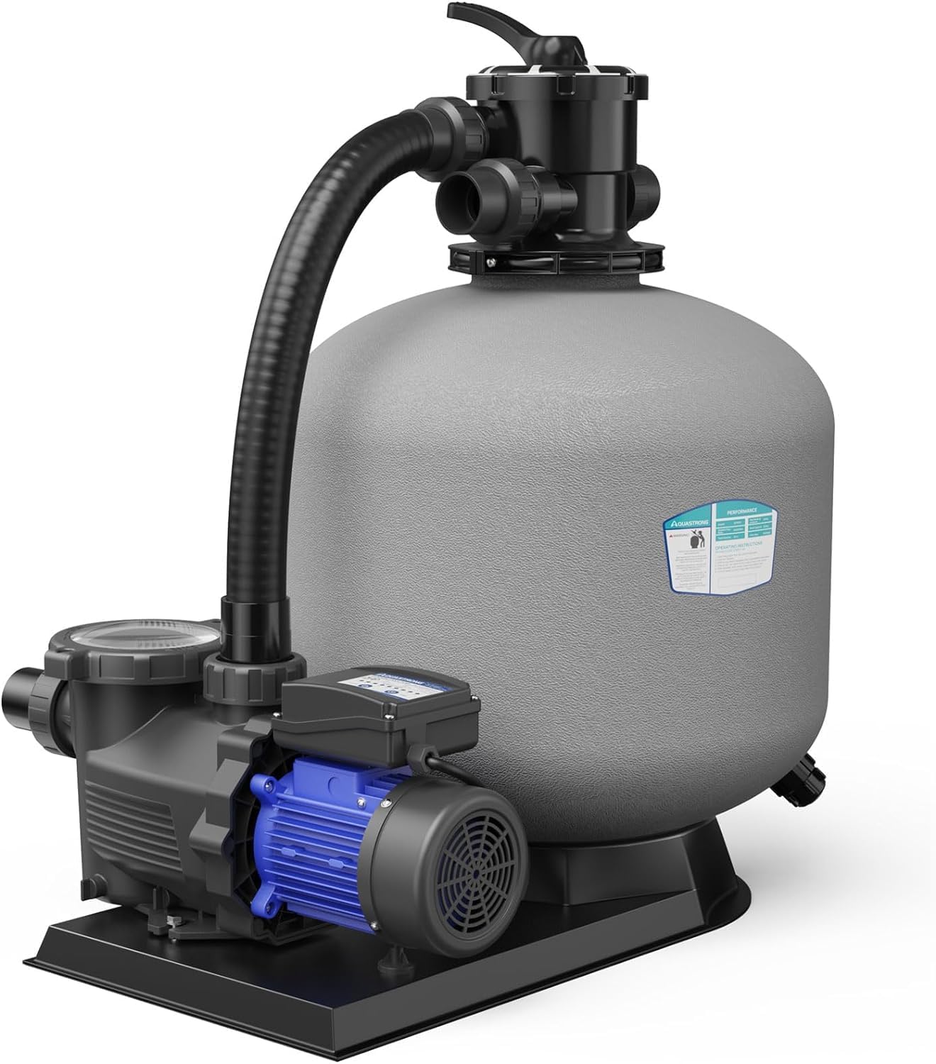 AQUASTRONG Sand Filter Pump for Inground Pool with Timer, 20in, 1.5 HP, Max 8100GPH for Pools Up to 32000GAL, 6-Way Valve, Enhanced Circulation for Crystal-Clear Pool