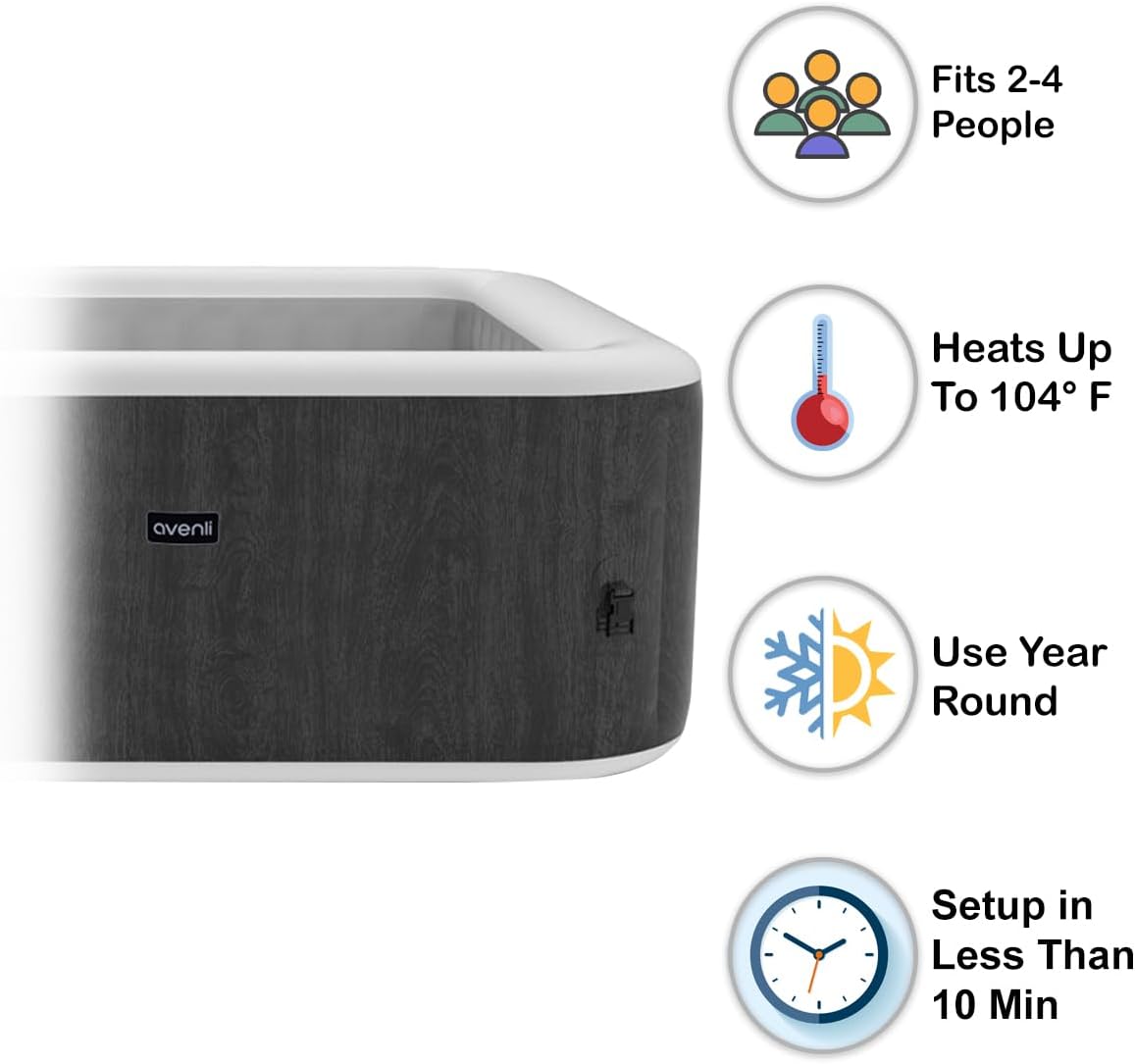 Avenli 4-Person Inflatable Square Spa - Carbon Grey