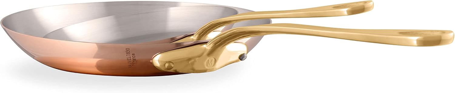 Mauviel M'Heritage 200 B 2mm Polished Copper & Stainless Steel 2-Piece Frying Pan Set With Brass Handles, Made In France