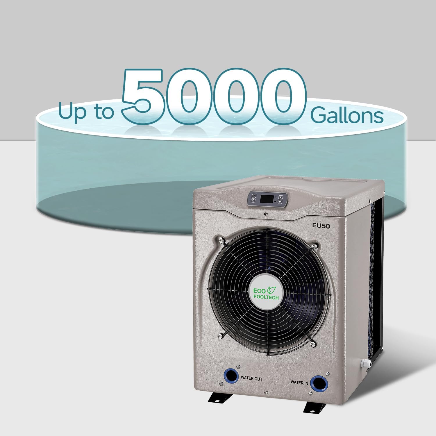 Swimming Pool Heater EU50, Max 16184btu Electric Pool Heat Pumps for Above Ground Pools up to 5000Gallons, Titanium Heat Exchanger, 5.62 COP, High Efficient, 110V-120V