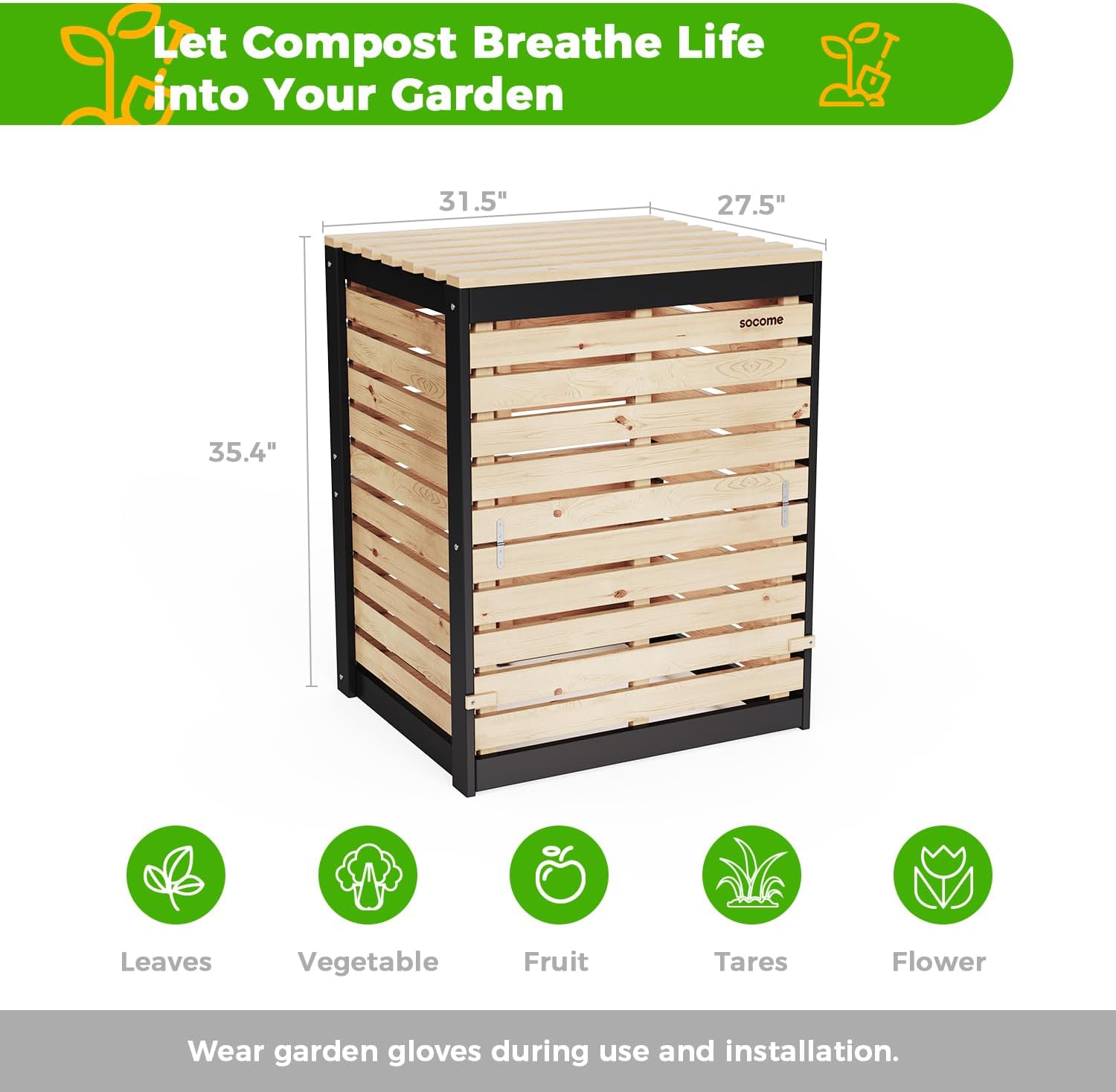 130 Gallon Solid Wood Composter, Outdoor Compost Bin with Pull-Out Door, Heavy Duty Composting Bin for Backyard, Garden, Patio, Natural